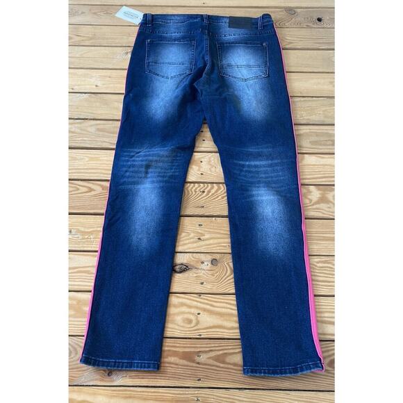 NWT $52 Parish Nation Side Stripe Distressed Jeans Size 42 Women’s Blue - Picture 2 of 9